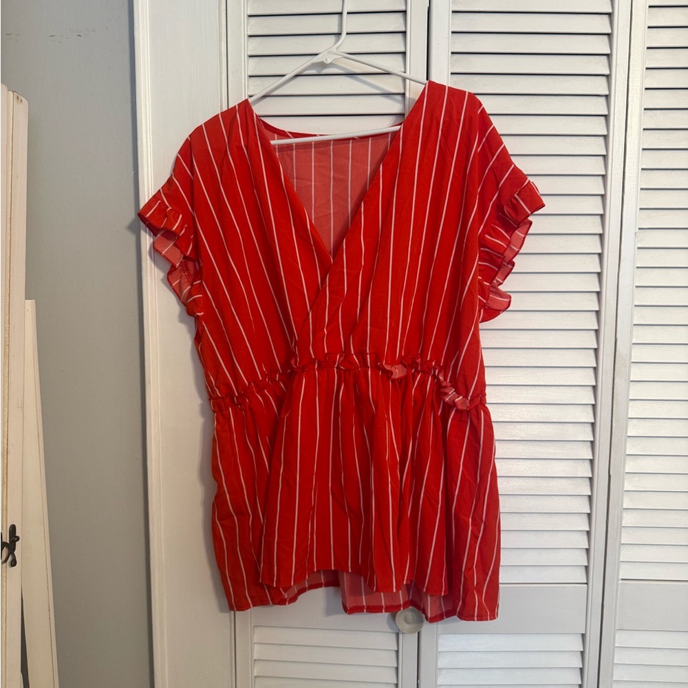 SHEIN Red and White Striped Blouse